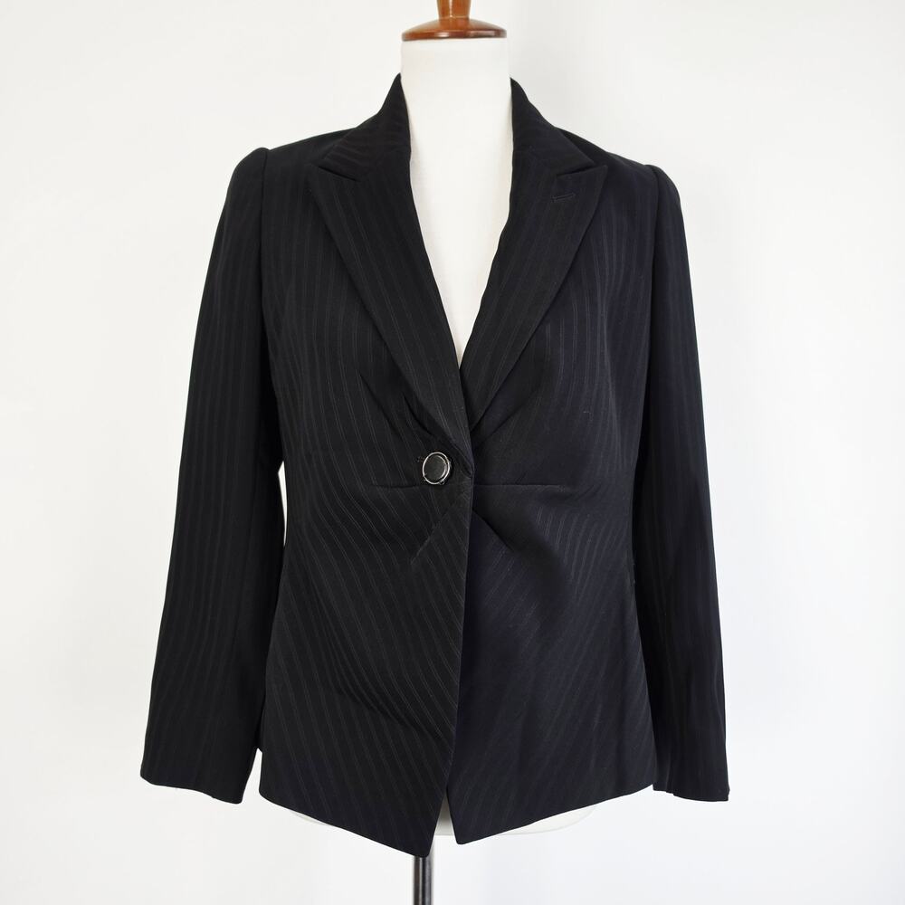 Giorgio Armani Black Pinstripe Blazer Jacket Size 48 EU 12 US Rayon Career Wear